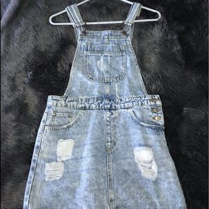 Overall distressed jean dress!